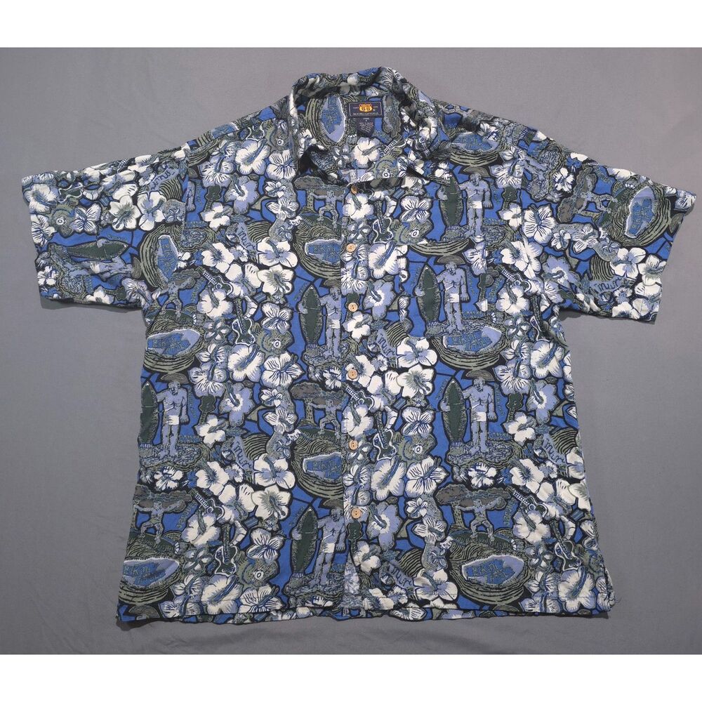 Route 66 Hawaiian Shirt Mens Large L Blue Rayon Surf Surfer Floral Tropical